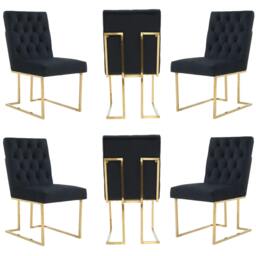 Rackhams Set of 6 Siena Luxury Tufted Velvet Dining Chairs with Gold Frame & Legs - Modern Upholstered Accent Chair - Velvet - Black - Modern