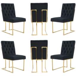 Rackhams Set of 6 Siena Luxury Tufted Velvet Dining Chairs with Gold Frame & Legs - Modern Upholstered Accent Chair - Velvet - Black - Modern - thumbnail 2