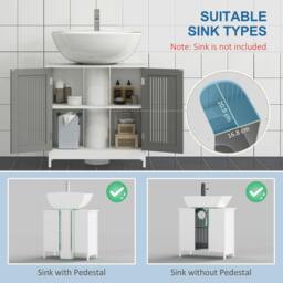 Rackhams Nelike Grey Under Sink Vanity Unit With Double Doors And Adjustable Shelving Modern Design - thumbnail 5