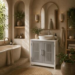 Rackhams Nelike Grey Under Sink Vanity Unit With Double Doors And Adjustable Shelving Modern Design - thumbnail 1