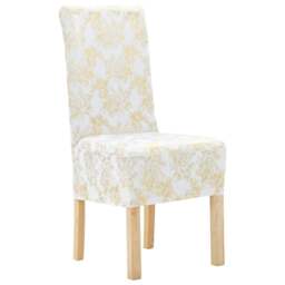 Rackhams 6 pcs Straight Chair Covers Stretch White with Golden Print - thumbnail 1