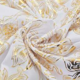 Rackhams 6 pcs Straight Chair Covers Stretch White with Golden Print - thumbnail 3