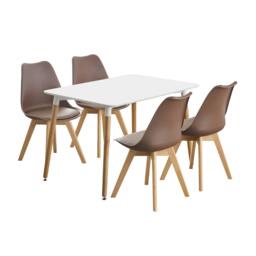 Rackhams 5PCs Dining Set - a White Halo Dining Table & Set of 4 Lorenzo Tulip Chairs with Padded Seat - Plastic - Brown - Dining Sets - thumbnail 1
