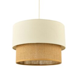 Rackhams Modern Designer Two Tier Cream Linen and Natural Rattan Pendant Shade