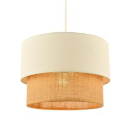 Rackhams Modern Designer Two Tier Cream Linen and Natural Rattan Pendant Shade - thumbnail 2