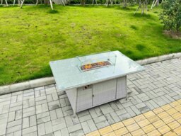 Rackhams Light Grey Rattan Outdoor Garden furniture Set Gas Fire Pit Table and 4 Chairs Set with Seat Cushion - thumbnail 4