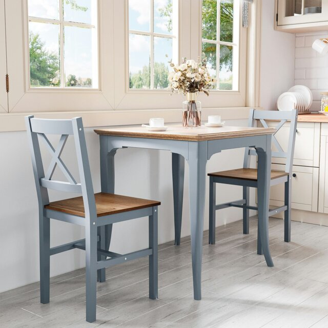 Rackhams Dining Chairs Set of 2, Pine Wood Frame, Cross Back for Kitchen Grey - Grey - image 1