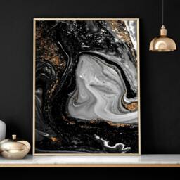 Rackhams Abstract large wall art - set of 3 Black and Gold wall art prints - A2 16.54 x 23.39 in / 42 x 59.4 cm - Matte Museum Quality Art Paper 290 gsm - Oak Frame - thumbnail 3