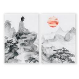Rackhams Modern Artwork For Living Room - Set of 2 Asian Inspired Wall art Prints - 20 x 30 in / 50 x 76 cm - Polyester Canvas 260 gsm - Canvas wrapped - thumbnail 1