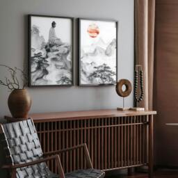 Rackhams Modern Artwork For Living Room - Set of 2 Asian Inspired Wall art Prints - 20 x 30 in / 50 x 76 cm - Polyester Canvas 260 gsm - Canvas wrapped - thumbnail 5