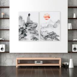 Rackhams Modern Artwork For Living Room - Set of 2 Asian Inspired Wall art Prints - 20 x 30 in / 50 x 76 cm - Polyester Canvas 260 gsm - Canvas wrapped - thumbnail 6