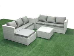 Rackhams Rattan Garden Outdoor Furniture Set 7 Seater Rattan Garden Sofa Set with Big Footstool Light Grey Mixed - thumbnail 1