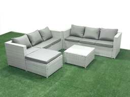 Rackhams Rattan Garden Outdoor Furniture Set 7 Seater Rattan Garden Sofa Set with Big Footstool Light Grey Mixed - thumbnail 2