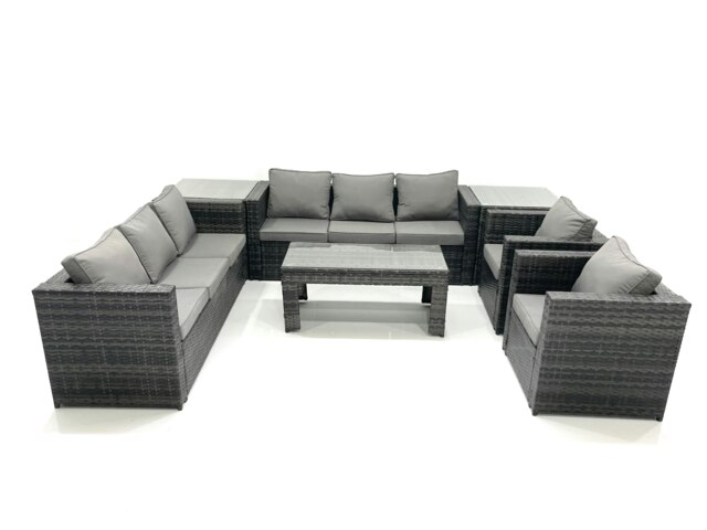 Rackhams Rattan Garden Furniture Sofa Set with Coffee table Armchair 2 Side Tables Dark Grey Mixed - image 1