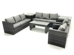 Rackhams Rattan Garden Furniture Sofa Set with Coffee table Armchair 2 Side Tables Dark Grey Mixed - thumbnail 2