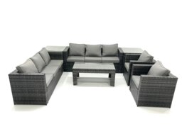 Rackhams Rattan Garden Furniture Sofa Set with Coffee table Armchair 2 Side Tables Dark Grey Mixed - thumbnail 1