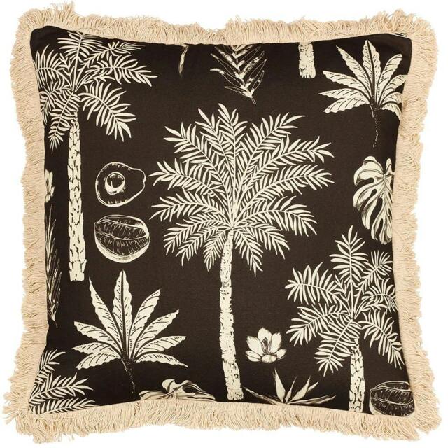 Rackhams Colonial Fringed Palm Tree Cushion Cover - Espresso - 45cm x 45cm - Espresso - 100% Polyester - image 1