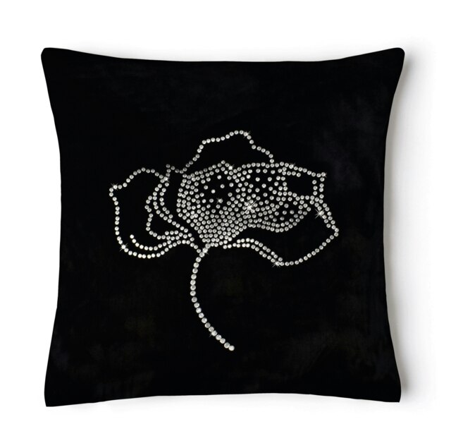 Rackhams Beautiful Velvet Rose Gem Stud Cushion - 43cm x 43cm - Black