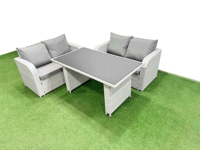 Rackhams 3 Pieces Outdoor PE Rattan Sofa Set Patio Garden Furniture Sets with Cushions Light Grey - image 1
