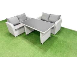 Rackhams 3 Pieces Outdoor PE Rattan Sofa Set Patio Garden Furniture Sets with Cushions Light Grey
