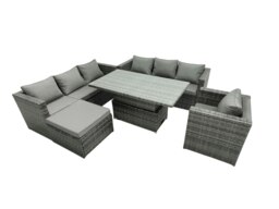Rackhams 8 Seater?Outdoor Rattan Sofa Set Adjustable Rising Lifting Dining Table Side Coffee Table Chairs Footstool Dark Grey Mixed - thumbnail 2