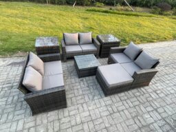 Rackhams 7-Piece Outdoor Lounge Sofa Set - Dark Grey Mixed PE Wicker Rattan Garden Furniture with Square Coffee Table & Big Footstool - thumbnail 2