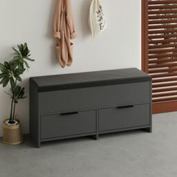 Rackhams Modern Cove Shoe Storage with Fabric Bench 2-Tier Cabinet Hallway Entryway Storage 106x34x50cm - Dark Oak - thumbnail 5