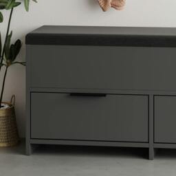 Rackhams Modern Cove Shoe Storage with Fabric Bench 2-Tier Cabinet Hallway Entryway Storage 106x34x50cm - Dark Oak - thumbnail 6
