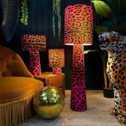 Rackhams Handmade Velvet Portable Lamps in Pink Neon Leopard - Midi - 52cm Height - Rechargeable LED Bulb - thumbnail 2