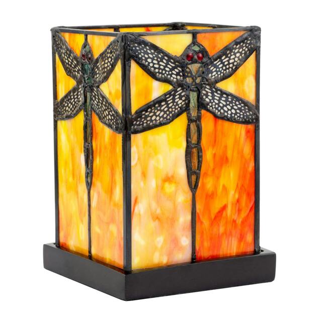Rackhams Orange Amber Toned Tiffany Stained Glass Lamp with Dragonfly Decor - image 1