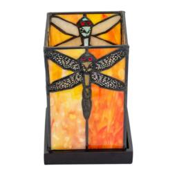Rackhams Orange Amber Toned Tiffany Stained Glass Lamp with Dragonfly Decor - thumbnail 4
