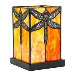 Rackhams Orange Amber Toned Tiffany Stained Glass Lamp with Dragonfly Decor - thumbnail 1