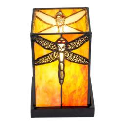 Rackhams Orange Amber Toned Tiffany Stained Glass Lamp with Dragonfly Decor - thumbnail 3