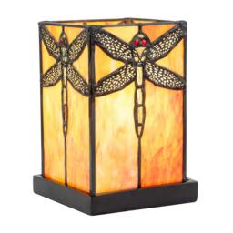 Rackhams Orange Amber Toned Tiffany Stained Glass Lamp with Dragonfly Decor - thumbnail 2