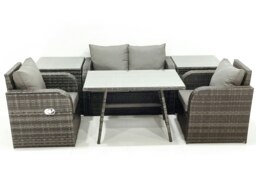 Rackhams Outdoor Garden Furniture Set Rattan Sofa Dining Table Set with Reclining Chair 2 Side Tables Dark Grey Mixed - thumbnail 1