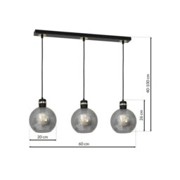 Rackhams Omega Hand Made Linear Pendant Lamp With Elegant Smoked Glass Spheres Quality Matt Black Fittings With Gold Detail - thumbnail 6