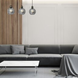 Rackhams Omega Hand Made Linear Pendant Lamp With Elegant Smoked Glass Spheres Quality Matt Black Fittings With Gold Detail - thumbnail 5