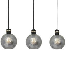 Rackhams Omega Hand Made Linear Pendant Lamp With Elegant Smoked Glass Spheres Quality Matt Black Fittings With Gold Detail - thumbnail 2