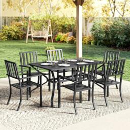 Rackhams 7 Pieces Patio Dining Set with Umbrella Hole, for Poolside, Garden