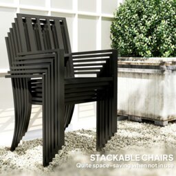 Rackhams 7 Pieces Patio Dining Set with Umbrella Hole, for Poolside, Garden - Black - Galvanised steel - 150 x 90 x 73cm - thumbnail 3