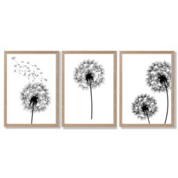 Rackhams DANDELIONS Set of 3 Framed Sketch Wall Art Prints - 59x84cm (A1) - Light Oak - thumbnail 1
