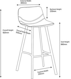 Rackhams Antico Fixed Height Bar Stool 66cm with Faux Leather Seat & Metal Legs - thumbnail 2
