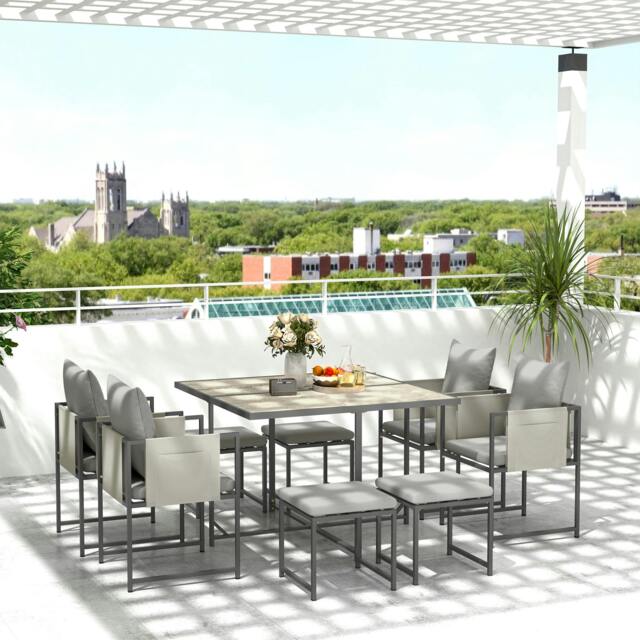 Rackhams 8 Seater Garden Dining Set, Cube Garden Furniture with Cushions - image 1