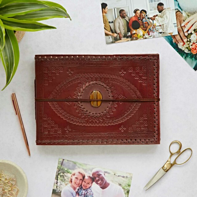 Rackhams Indra Medium Embossed & Stitched Leather Photo Album with Semi-Precious Stone - Tiger's Eye - image 1