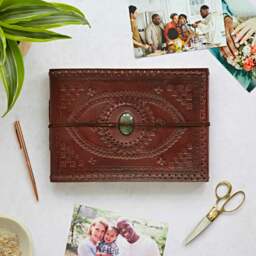 Rackhams Indra Medium Embossed & Stitched Leather Photo Album with Semi-Precious Stone - Tiger's Eye - thumbnail 3