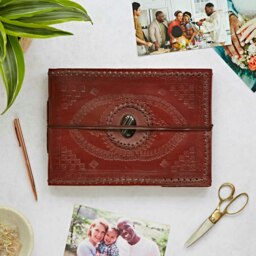 Rackhams Indra Medium Embossed & Stitched Leather Photo Album with Semi-Precious Stone - Tiger's Eye - thumbnail 4