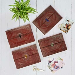 Rackhams Indra Medium Embossed & Stitched Leather Photo Album with Semi-Precious Stone - Tiger's Eye - thumbnail 2