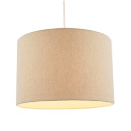 Rackhams Light Taupe Oatmeal Linen Fabric Drum Lamp Shade with Cotton Lining - thumbnail 2