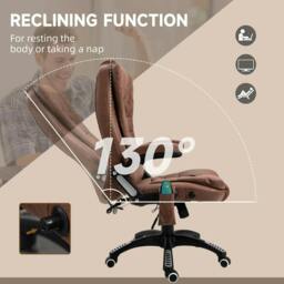 Rackhams Massage Recliner Chair Heated Office Chair with Six Massage Points Microfiber Cloth 360° Swivel Wheels Brown - thumbnail 6