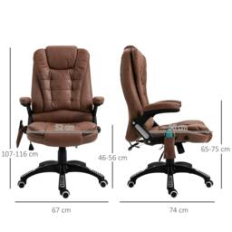 Rackhams Massage Recliner Chair Heated Office Chair with Six Massage Points Microfiber Cloth 360° Swivel Wheels Brown - thumbnail 2